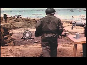US troops examine bunkers and guns in Normandy, France during World War II. HD Stock Footage