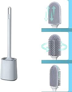 Multifunctional Toilet Brush Upgraded Flexible Three-in-One Brush Head Silicone Toilet Bowl Brush Cleaner Holder Wall Mounted Toilet Scrubber Dead Angle Cleaning (Grey)