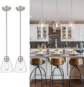 Beionxii Glass Pendant Lights | Modern Brushed Nickel Pendant Lighting for Kitchen Island, Dining Room, Over The Sink - Set of 2