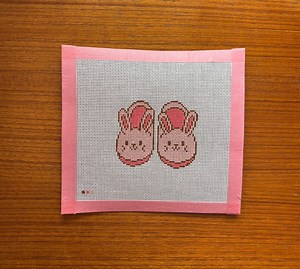 Hand-Painted Pink Bunny Slippers Needlepoint Canvas | 18 Count Zweigart