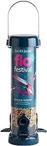 Jacobi Jayne, Flo Festival Easy-Clean Bird Feeder for Seeds with Extra-Wide Tube - Metal, Blue, Small - 2.2lb Seed Capacity