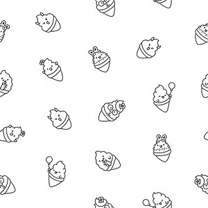 Cute kawaii ice cream characters. Seamless pattern. Coloring Page....