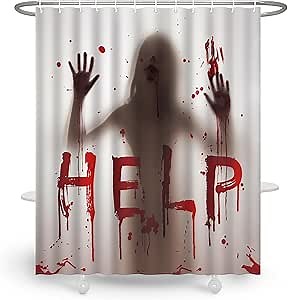 Halloween Shower Curtain Halloween Blood Bathroom Curtain Help Me with Bloody Hands for Halloween Decorations Curtain Set for Bathroom with Hooks Decor for Bathroom 72x72 Inch