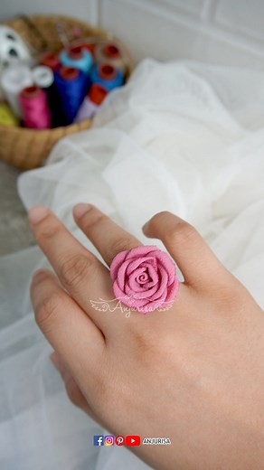 Rose flower ring #flowerring #handmadeflower #fabricflower | Anjurisa