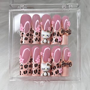 Hello Kitty Press on Nails 3D Kitty Charms Leopard Print Kawaii Sanrio Nails - Etsy