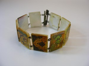 Abalone Shell Storytelling Bracelet, Persian Panel Bracelet, Antique Hand Painted Shell Abalone 9 Panels, Storybook Enamel Cuff, Wristlet - Etsy