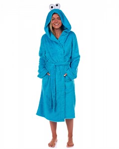 Sesame Street Robe Cookie Monster Adult Faux Fur Self-Tie Hooded Bathrobe - Walmart.com