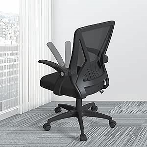 Mesh Ergonomic Computer Desk Office Chair Swivel Adjustable Height with Flip up Arms and Lumbar Support for Home Study, Mid Back, Black