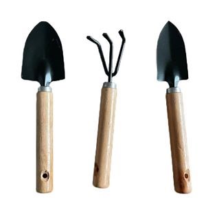 [Hot Item] Carbon Steel Coating Head Wood Handle Garden Hand Tools Garden Set with Trowel, Rake and Trans Planter