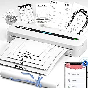Portable Printer Wireless Travel - Upgarde Portable Thermal Printer with Paper Bin, Compact Printers Wireless for Travel, Support US Letter and Multiple Sizes