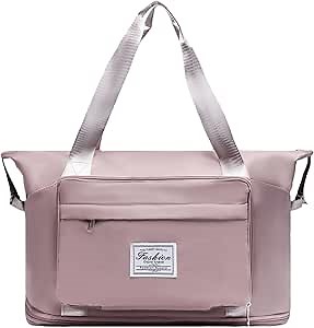 Weekender Duffel Bags for Women Men Oversized Travel Duffel Foldable Bag Carry On Tote with Trolley Sleeve Foldable Collapsible Overnight Weekender Bag Gray Pink