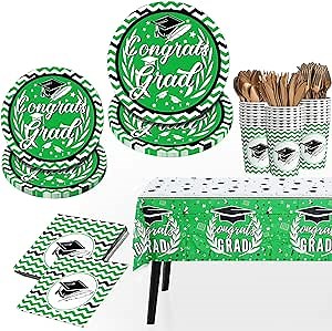 KatchOn, Green 2024 Graduation Party Supplies - Pack of 176, Serve 25 | Graduation Plates and Napkins 2024, Cups, Tablecloth, Graduation Party Decorations 2024 | Graduation Decorations Class Of 2024