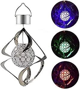 Wind Spinner Solar Light, LED Wind Chimes, Outdoor Decor Changing Color Ball Wind Chimes Solar Hanging Lantern for Home Garden Outdoor Decoration