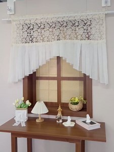 Lace Kitchen Curtain Swag Princess Lace Floral Sheer Curtains Valance Romantic Door Panel Rod Pocket Voile for Kids Bedroom Living Room Elegant Ruffle Tulle for Kitchen Window 1 Panel, W52 x L35 inch