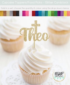 Custom Cross Cupcake Toppers, Baptism Cupcake Toppers, Christening Cupcake Toppers, Holy Communion Cupcake Toppers, God Bless Food Picks - Etsy