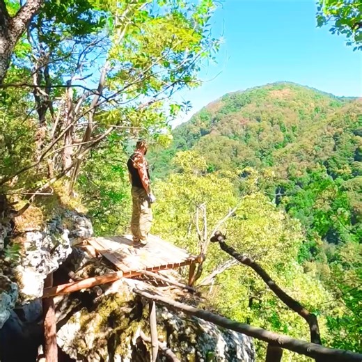 Building a Survival Shelter on Top of a Cliff, Caught in a Thunderstorm Heavy Rain, ASMR.#survival #adventure #wilderness #camping #bushcraftcamping​ #logcabin #cabin | Mountain Cabins