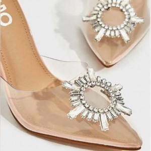 ✨ Stunning Diamond Perspex Heel Mule Nude Patent Clear Lucite Pumps✨