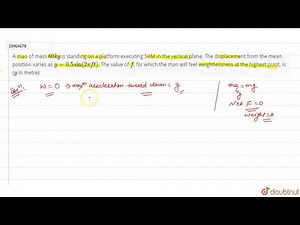 A man of mass `60kg` is standing on a platform executing SHM in the vertical plane. The displace...