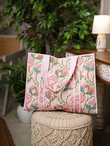 Pink Quilted Tote Bag, Cotton Tote Bag, Travel Gifts Accessories, Big Grocery Bag, Girly Tote Bag, Ballet of Poppies ~ 10 Designs Available - Etsy