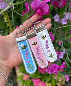 Pretty Floral Lavender Bee Key Ring / Fob / Keyring / Embroidery / Bag Charm / Planner Charm - Etsy UK