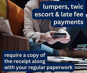 Important Reminder! Drivers and Owner Ops, all lumpers, TWIC escort and late fee payments require a copy of the receipt to be submitted with your regular load paperwork. Please ensure you get a receipt for all services paid for at delivery. If you have any questions, please reach out to your Fleet Manager. Thank you and drive safe! | Paschall Truck Lines