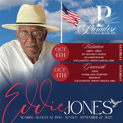 We mourn the loss of: Eddie Jones Service information can be found at: https://www.pfhinc.com/obituaries/Eddie-Jones?obId=45752962 Please keep the Family in your thoughts and prayers as they navigate during this difficult time. | Paradise Funeral Home, Inc.