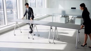 Conference Table, Folding Conference Room Tables, Mobile Meeting Tables Rectangle Foldable Training Seminar Table with Silent Wheels Flip Top, Modern Computer Desk for Office (8Pack L55.1in)