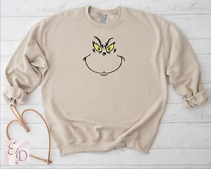 Embroidered Grinch Face Sweatshirt,funny Christmas Gift,family Christmas Party Sweater,xmas Grinch Gift,embroidery Christmas Grinch Sweater - Etsy