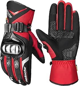 ILM Winter Motorcycle Gloves for Men and Women Touchscreen Waterpoof Warm Glove for ATV UTV Snowmobile Skiing Cycling Model MT56(Red, Medium)