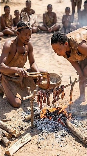 African Tribe Grills Fresh Meat Over Fire 🔥🍖 | Primitive Cooking in the Wild #tribalfoodjourney