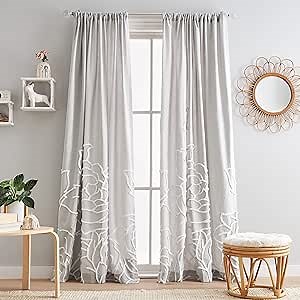 Peri Home Semi-Sheer Chenille Rose Rod Pocket Window Curtain Panel Pair, 84", Silver