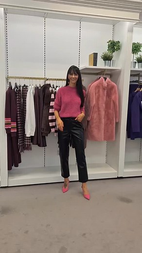 Cosy Casuals In Hot Pink & Burgundy... Fluffy Knit €47, Faux Leather Trouser €115, Midi Skirt €55, Burgundy Dress €93 & Scarf €20... Call 025 31454 Re Further Details/Remaining Sizes... | Hickeys Fashion Fermoy