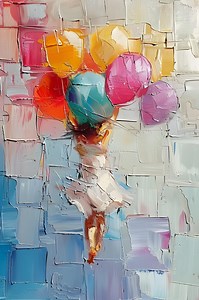 Digital Oil Painting, Girl Running With Balloons. - Etsy