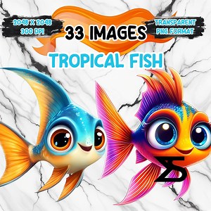 Watercolor Cartoon Cute Tropical Fish, Tropical Fish Clipart Bundle, Commercial Use, Digital Download, Instant Download - Etsy