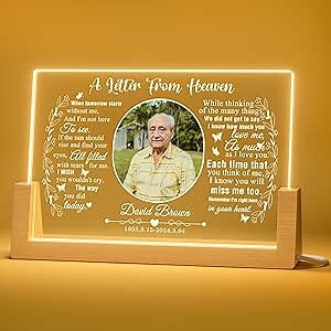 Bemaystar Personalized Memorial Gifts for Loss of Loved One, In Loving Memory Gifts, Custom Memorial Gifts for Passed Loved One, Light Up Picture Frame Memorable Plaque Gifts for Passed Away Loved One