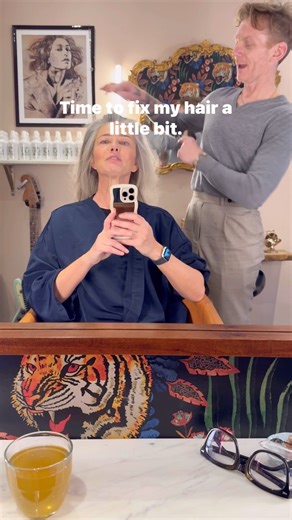 Paulina Porizkova | Getting my hair done for some upcoming fun to be revealed tomorrow! You may think this grey-blond I sport is “alll natural neglect” but in... | Instagram