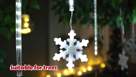 Christmas Snowflake Icicle Lights, LED Icicle Lights Meteor Shower Raindrop Lights with 14 Tubes 14 Drops, Fairy String Lights Connectable Waterproof Lights for Eaves Outdoors Xmas Decor (White)