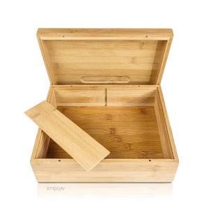 [Hot Item] Natural Bamboo Stash Box Bamboo Storage Box with 2 Compartment Adjustable