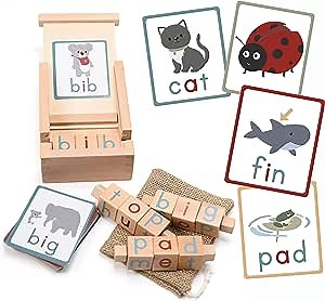 Wooden Reading Blocks Montessori Toy for Toddlers - Preschool Educational Alphabet Puzzle Manipulatives & Learning Games for Boys & Girls - Kids Love Learning with Our CVC Phonics Activity