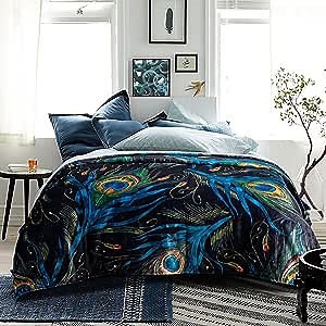 NTBAY Flannel Fleece Twin Bed Blanket, 60x80 Inches Fuzzy Soft and Lightweight Peacock Feather Pattern Decorative Throw Blanket for Sofa, Couch, Bedroom, Travel, All Seasons, Black