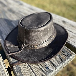 Distressed Leather Cowboy Hat: Braided Band, Full Grain Finish - Etsy