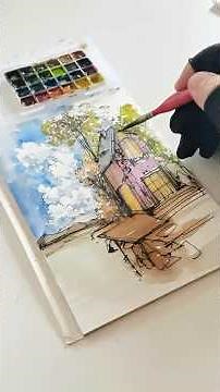 How to Paint a Seaside Tree House Watercolor1#sketch #art #drawing#painting #landscape #inkdrawing