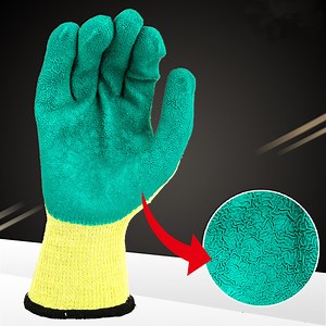 [Hot Item] 10g Yellow Yarn with Green Latex Crinkle Coated Gloves