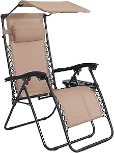 ABCCANOPY Zero Gravity Chair Adjustable Folding Reclining Patio Chair, Lounge Chair with Canopy, Removable Pillow and Cup Holder, (Beige)