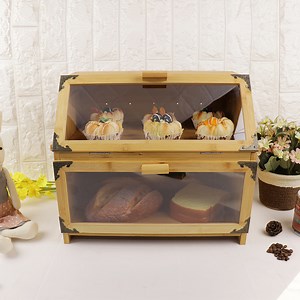 [Hot Item] Bamboo Wood Bread Box, Large Capacity Bread Storage Bin