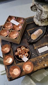 New to the warehouse: Native Copper nuggets from Michigan, small spheres (pure copper) and bowls, pure copper coins (owl or dragon). #lavishearth #rocksandminerals #alwaysgrateful #copper | Lavish Earth