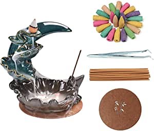 Waterfall Incense Burner Holder, Ceramic Backflow Incense Holder with Backflow Incense Cones and Mat ,Aromatherapy Ornament Decoration