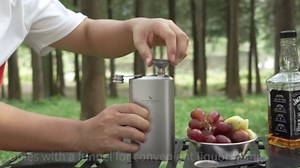 iBasingo 200ml Titanium Hip Flask with Funnel Ultralight Portable Leakproof Small Wine Pot Outdoor Camping Travel Thin Bottle for Whiskey Vodka Alcohol Liquor for Men Women Ti3261D