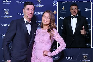 Suited up Lewandowski joined by wife Anna on red carpet at Globe Soccer Awards