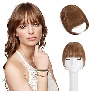 Clip in Bangs-Fake Bangs Hair Clip（Light Brown) Wispy Bangs in Hairpieces Real human hair Easy Hair Extensions for women, Clip on Bangs Curved Bangs for Daily Wear